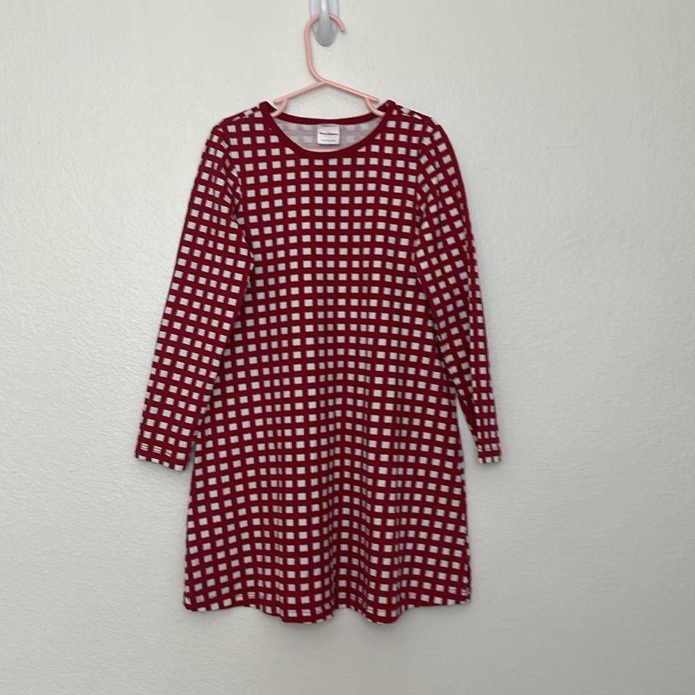 Hanna Andersson Long Sleeve Red White Check Dress sz 6-7